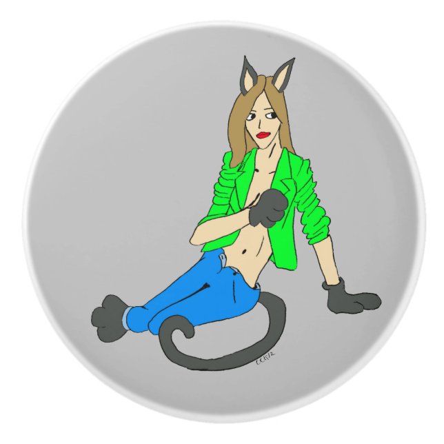 Bouton De Porte En Céramique catgirl (Devant)
