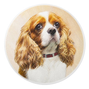 Bouton De Porte En Céramique Cavalier King Charles Spaniel Peinture originale