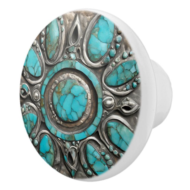 Bouton De Porte En Céramique Celestial Turquoise Art with Pewter  (Droite)