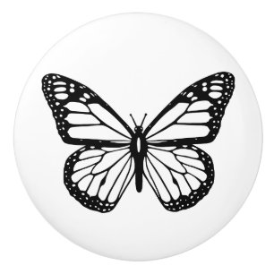 Bouton De Porte En Céramique Ceramic Knob - Papillon noir et blanc