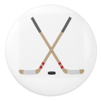 Bouton De Porte En Céramique Ceramic Knob with Hockey Sticks and Puck