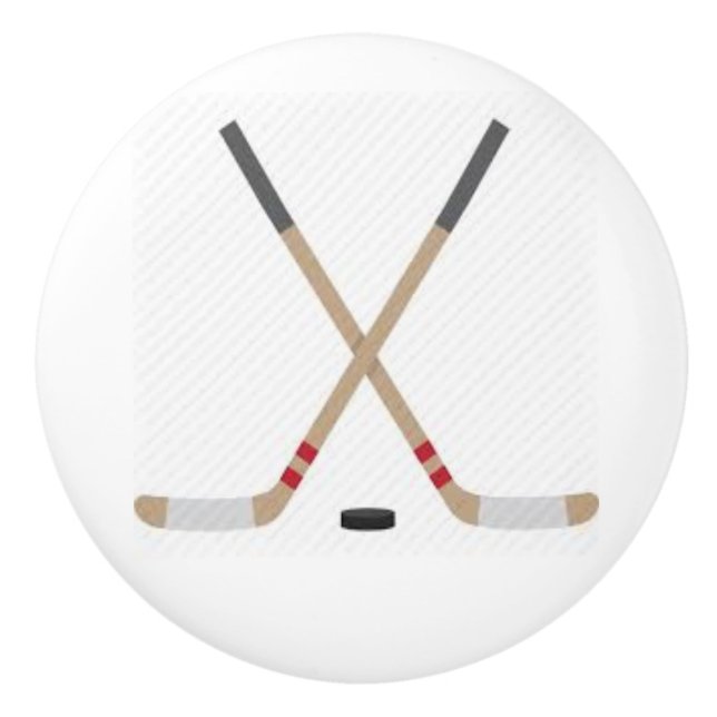 Bouton De Porte En Céramique Ceramic Knob with Hockey Sticks and Puck (Devant)