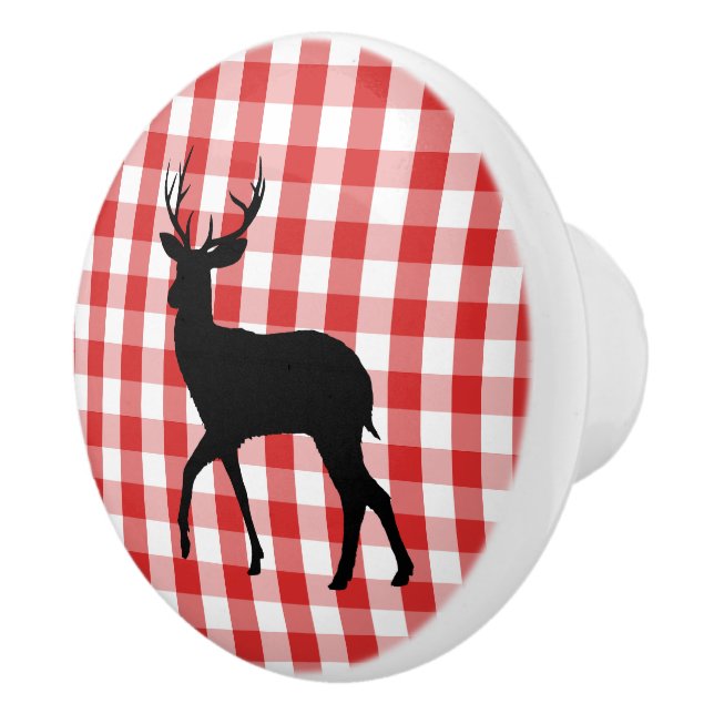 Bouton De Porte En Céramique Céramique Armoire Knob-Red Plaid & Deer (Droite)