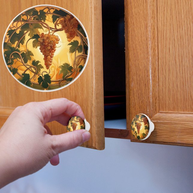 Bouton De Porte En Céramique Céramique de raisins d'or (Créateur téléchargé)