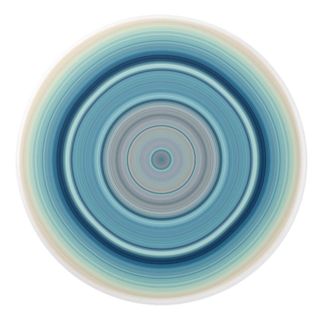 Bouton De Porte En Céramique Cercle hypnotique Aqua off-White (Devant)