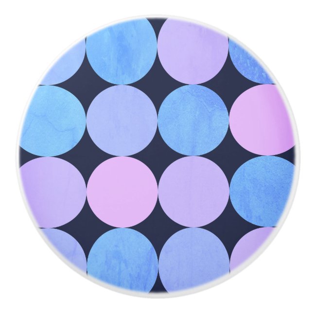 Bouton De Porte En Céramique Cercles bleu violet et rose (Devant)