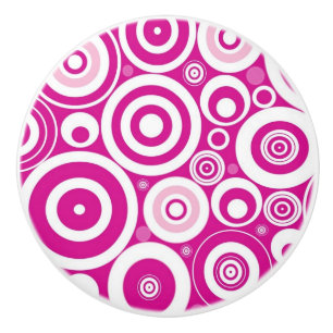 Bouton De Porte En Céramique Cercles rétro concentrés rose et blanc