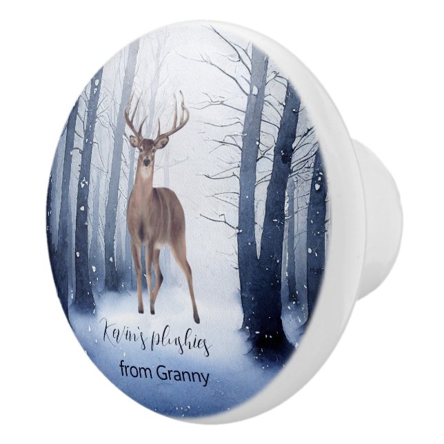 Bouton De Porte En Céramique Cerf de forêt neigeux Noël se sentir personnalisé  (Droite)