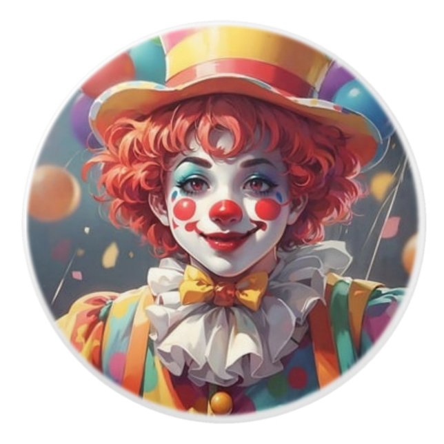 Bouton De Porte En Céramique Chambre d'enfant Arc-en-ciel Clown (Devant)