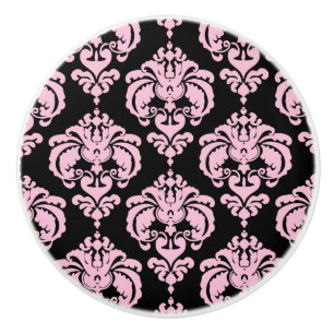 Bouton De Porte En Céramique Chambre élégante et chic rose clair et noir damass