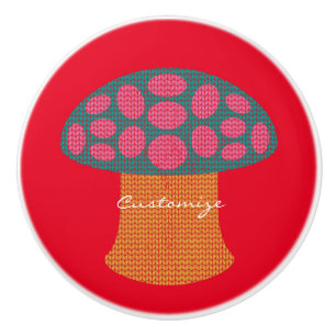 Bouton De Porte En Céramique Champignons Amanita Rouge Thunder_Cove