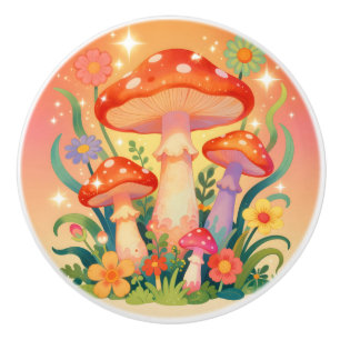 Bouton De Porte En Céramique Champignons et fleurs vintage