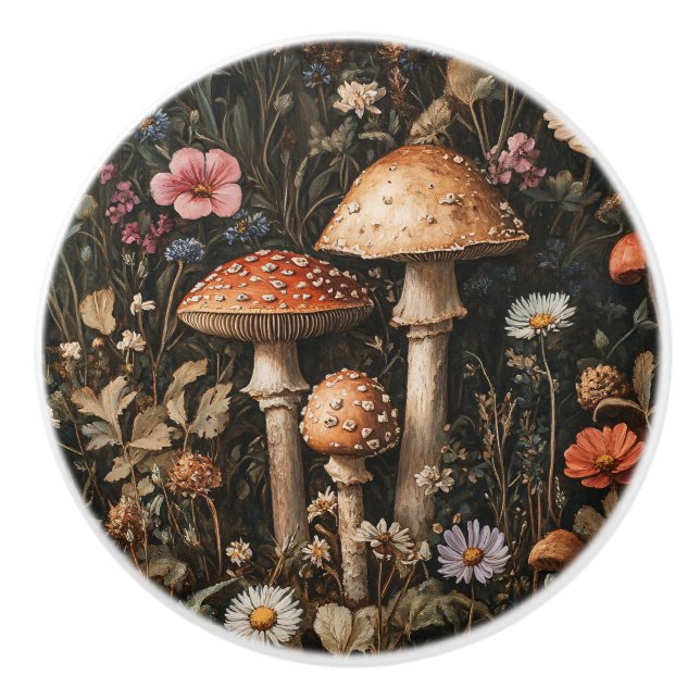 Bouton De Porte En Céramique Champignons Whimsical et Botanique Fleur sauvage (Devant)