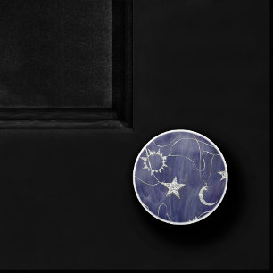 Bouton De Porte En Céramique Charming mystique   Étoiles de lune d'argent Sun A