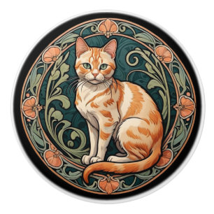 Bouton De Porte En Céramique Chat de tigre orange Art nouveau