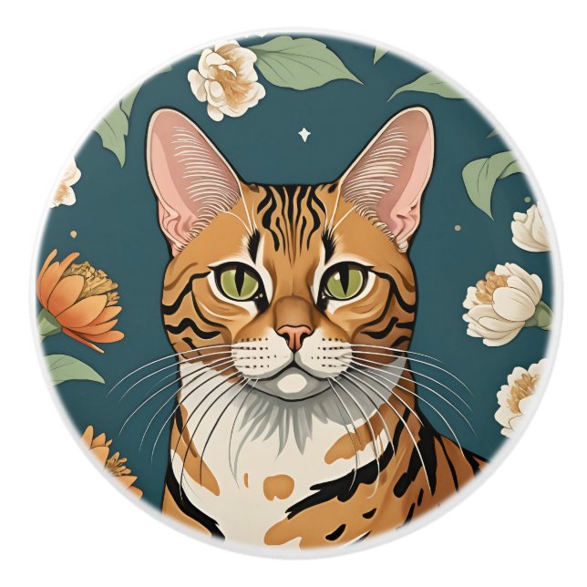 Bouton De Porte En Céramique Chat Exotique #8 Tête en céramique (Devant)