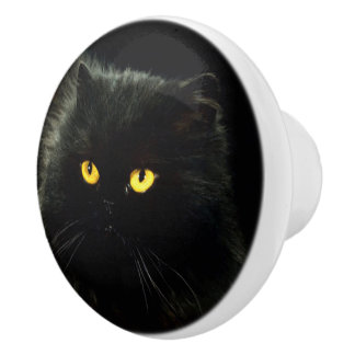 Bouton De Porte En Céramique Chat noir
