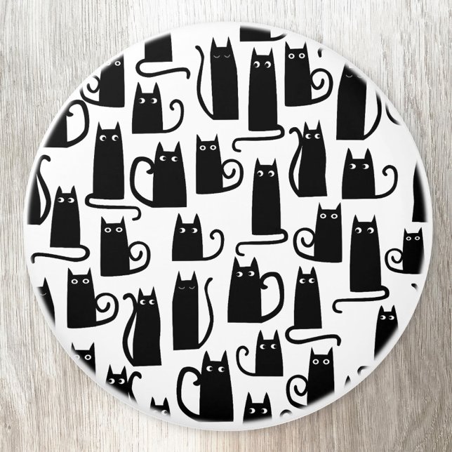 Bouton De Porte En Céramique Chat noir amusant (Fun black cat pattern ceramic door knob)