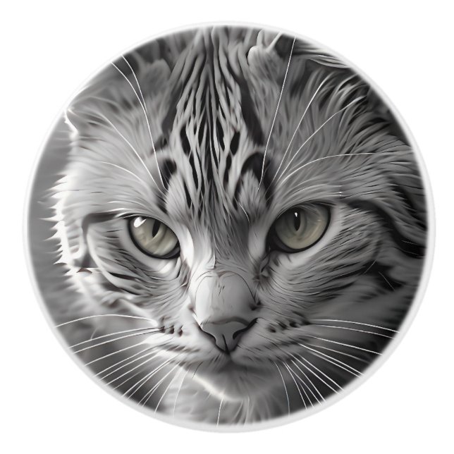 Bouton De Porte En Céramique Chat noir et blanc Kitten Visage (Devant)