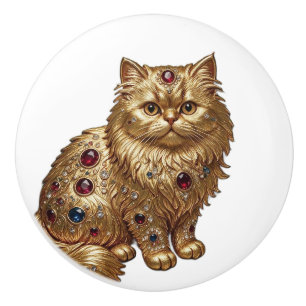 Bouton De Porte En Céramique Chat Persan de style antique fin