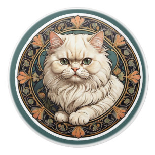 Bouton De Porte En Céramique Chat Perse Art Nouveau