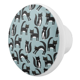 Bouton De Porte En Céramique Chat Tuxedo noir et blanc