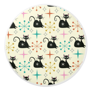 Bouton De Porte En Céramique Chats atomiques du milieu du siècle avec Starburst