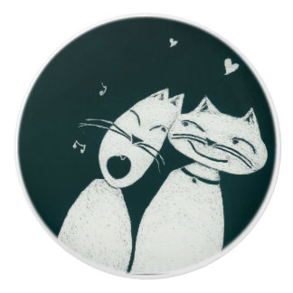 BOUTON DE PORTE EN CÉRAMIQUE CHATS D'AMOUR