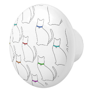 Bouton De Porte En Céramique Chats et colliers Ceramic Knob