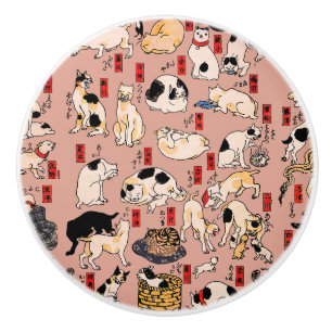Bouton De Porte En Céramique Chats japonais Ukiyo-e Art drôle