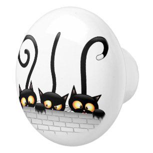 Bouton De Porte En Céramique Chats Naughty, Playful et drôle de personnages