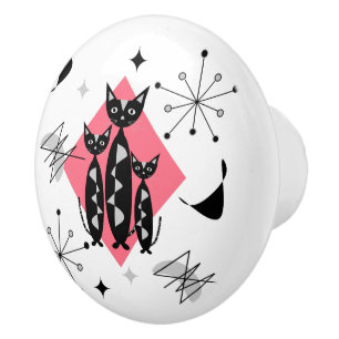 Bouton De Porte En Céramique Chats rétro Starburst atomique moderne milieu du s