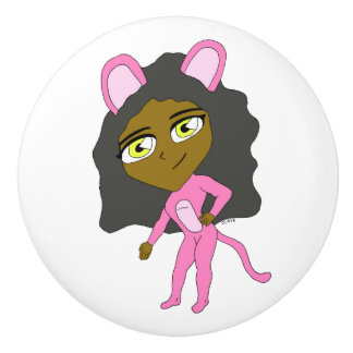Bouton De Porte En Céramique chatte rose