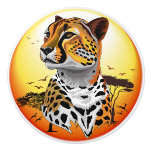 Bouton De Porte En Céramique Cheetah African Feline Wild Animal