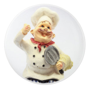 Bouton De Porte En Céramique Chef riant avec la figurine de poterie de