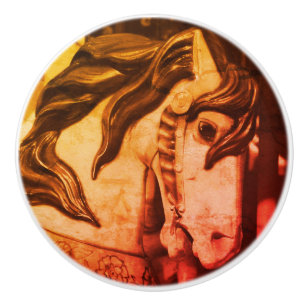 Bouton De Porte En Céramique Cheval Carrousel Silencieux À Vapeur En Sepia Vint