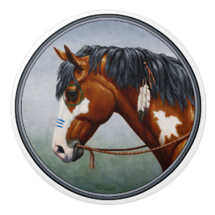 Bouton De Porte En Céramique Cheval de guerre Pinto de la baie amérindienne