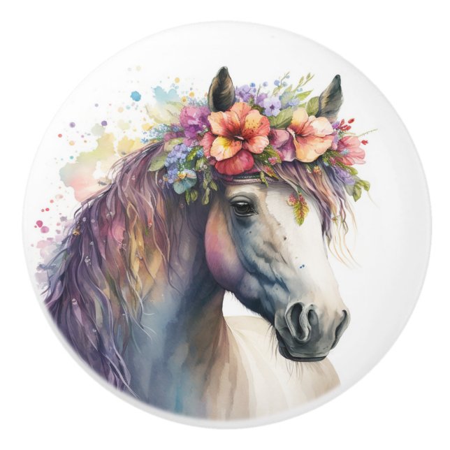 Bouton De Porte En Céramique Cheval magnifique (Devant)