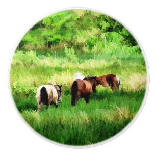 BOUTON DE PORTE EN CÉRAMIQUE CHEVAUX
