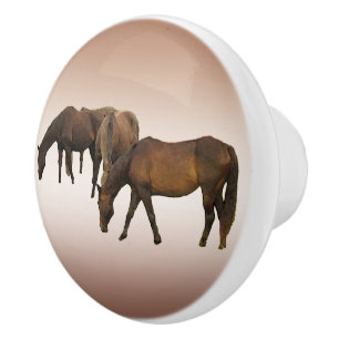 Bouton De Porte En Céramique Chevaux de pâturage Ceramic Knob