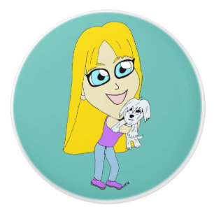 Bouton De Porte En Céramique Chibi avec un chiot