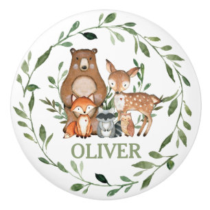 Bouton De Porte En Céramique Chic Cute Bois Animaux Vert Nourriture Décor