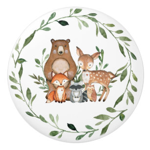 Bouton De Porte En Céramique Chic Cute Woodland Animaux Verdure Nourriture Déc