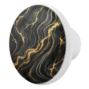 Bouton De Porte En Céramique Chic Noir & Or Marbre métallique Look Glamor