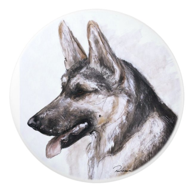 Bouton De Porte En Céramique Chien berger allemand (Devant)