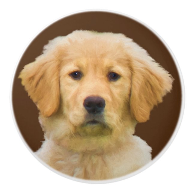 Bouton De Porte En Céramique Chien de golden retriever (Devant)