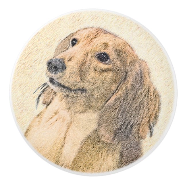 Bouton De Porte En Céramique Chien de Longhaired (Devant)