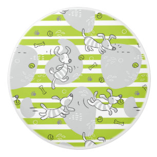 Bouton De Porte En Céramique chien jouant l'arrière - plan de motif
