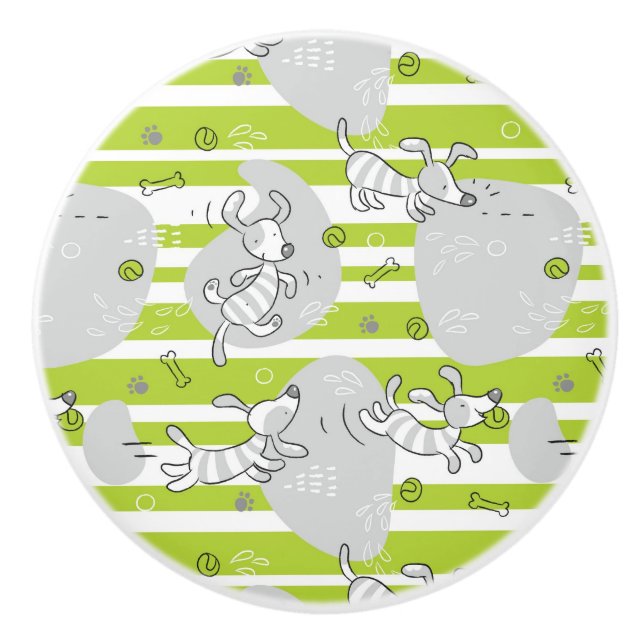 Bouton De Porte En Céramique chien jouant l'arrière - plan de motif (Devant)