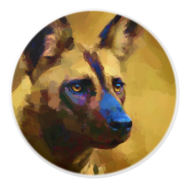 Bouton De Porte En Céramique Chien sauvage africain (Devant)